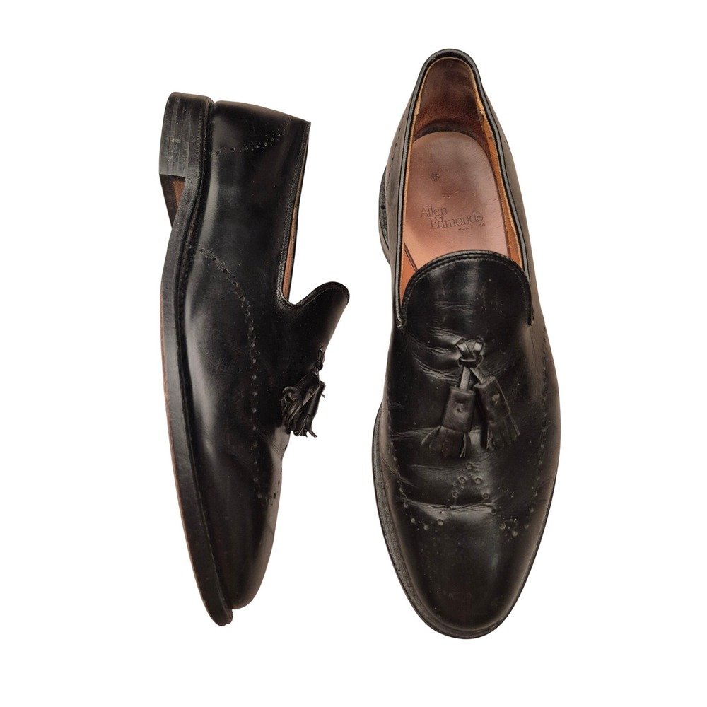Allen Edmonds Astor Black Leather Tassel Loafers Wingtip Dress Shoes Sz 10.5 D